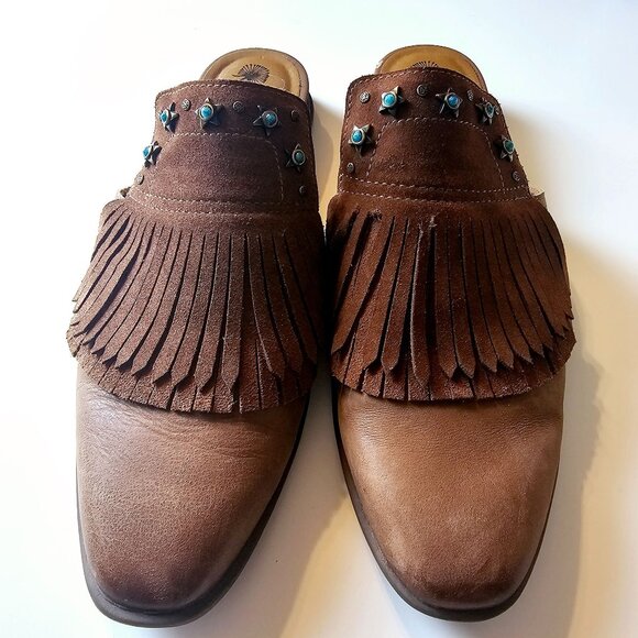 OTBT Gleam Fringe Silver Turquoise Boho Roundtree Flat Slides Mule, 9.5 - Picture 5 of 8